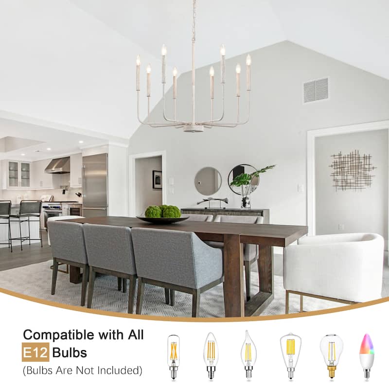 8-Light Modern Farmhouse Candle Chandelier for Kitchen Island Living Dining Room Bedroom