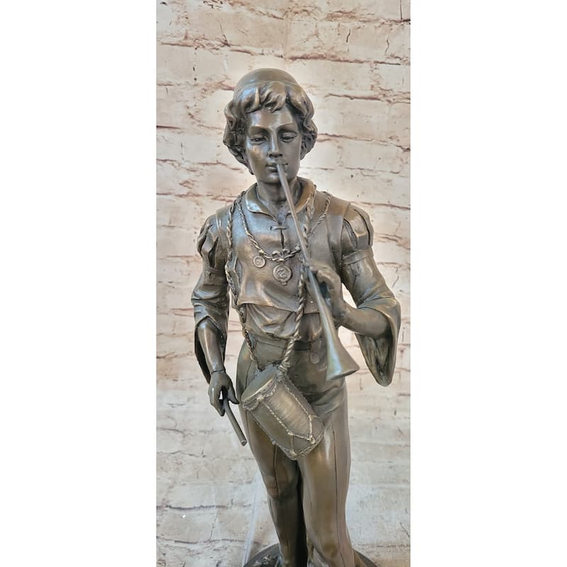 French Civil War Drummer Trumpeter Bronze Sculpture Figurine Statue Figure Art