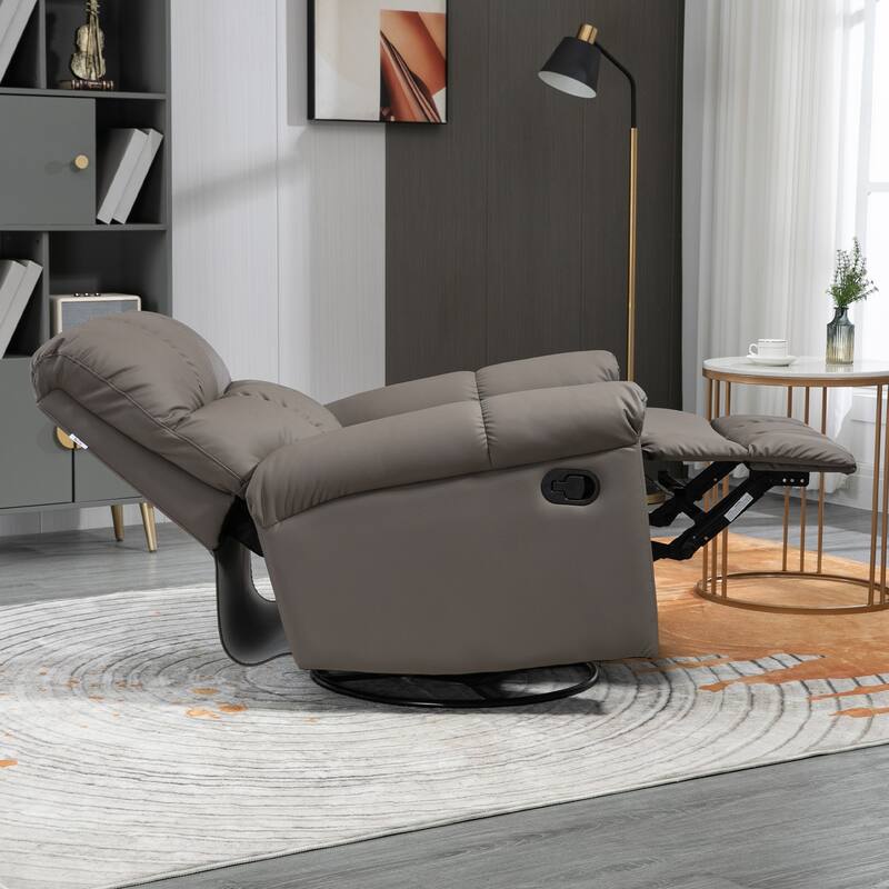 HOMCOM Modern Recliner Chair, Faux Leather Recliner Seating with Footrest and 360 Swivel Rotation Base, Brown