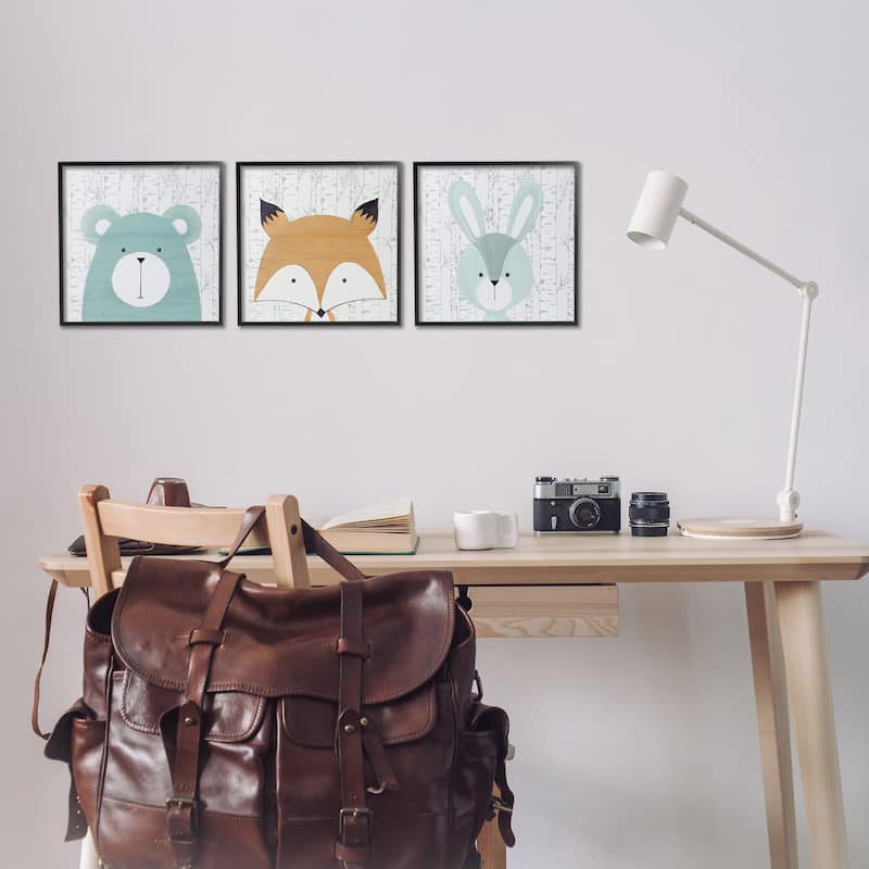 Stupell Whimsical Woodland Nursery Animals Framed Giclee Art Design By Kim Allen (Set of 3)