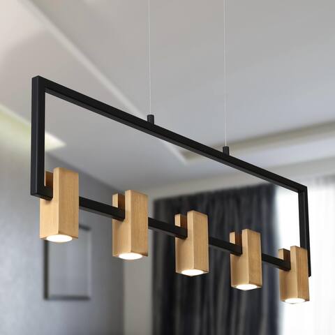 Modern 5-Light LED Rectangle Chandelier Hanging Pendant Light for Dining Room - 27.5" L x 1.5" W x 12" H