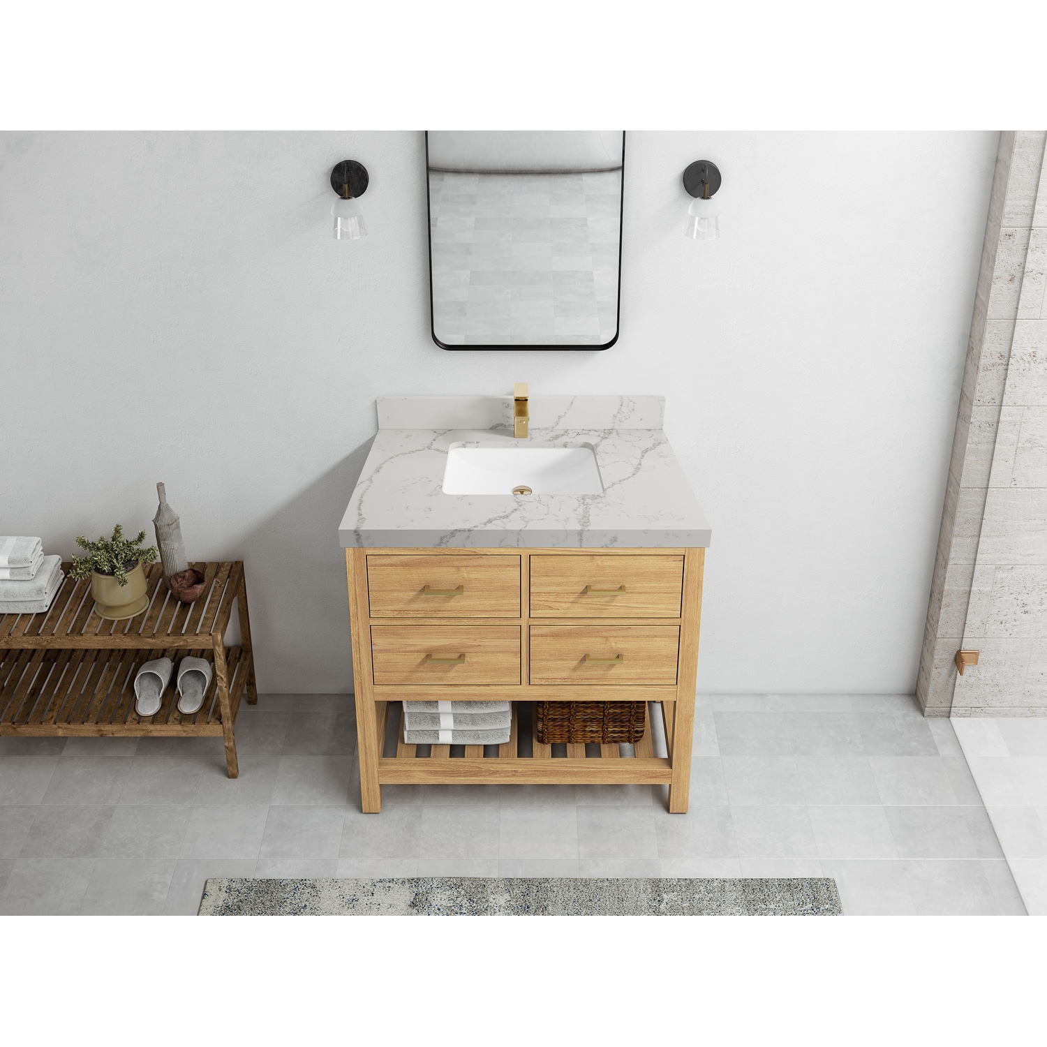 Willow Collections 36 in. W x 22 in. D Parker Solid Teak Wood Single Sink Bathroom Vanity with Quartz or Marble Countertop