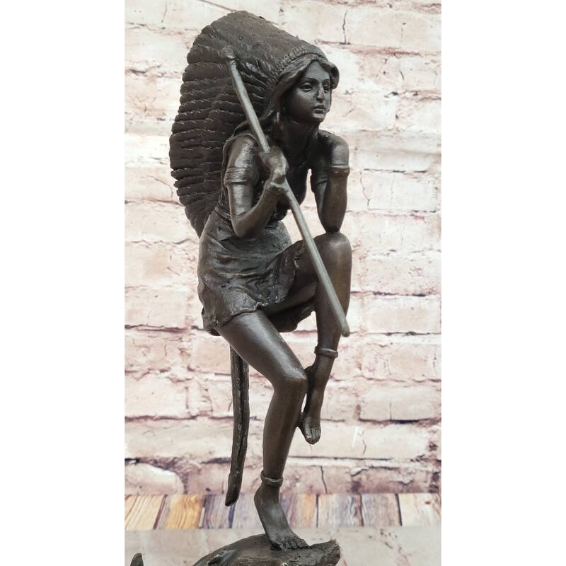 Native American Indian Woman Tribal Medicine Dance Shaman Bronze Sculpture Decor