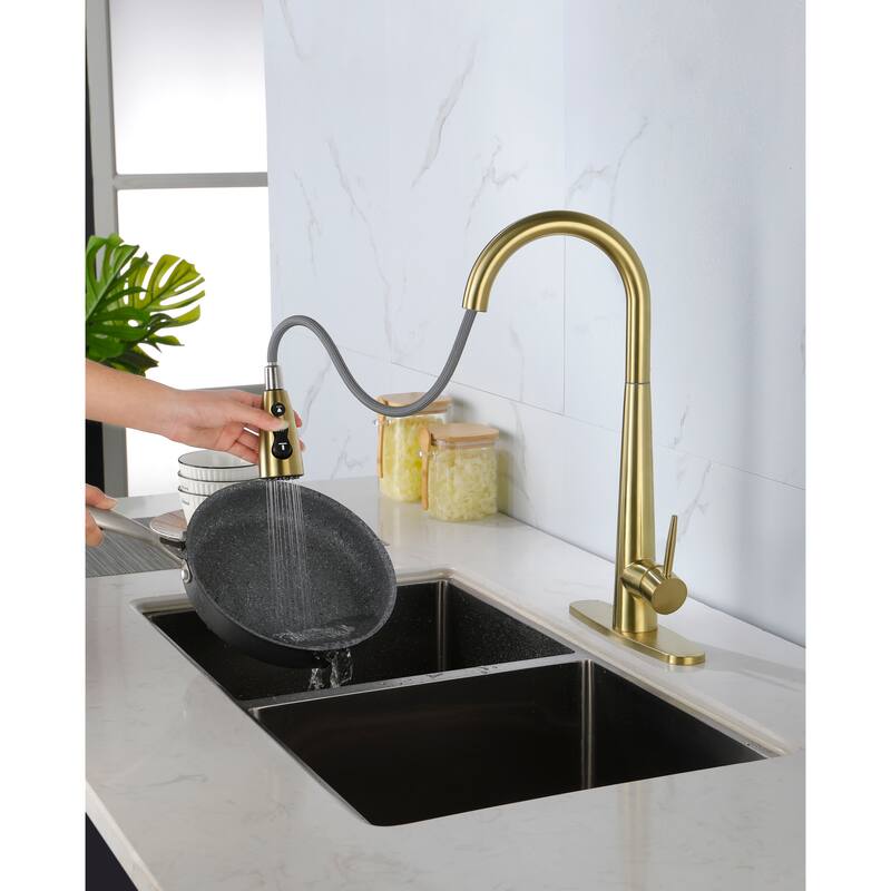 Single Handle Stainless Steel Kitchen Sink Faucet with Pull Down Sprayer