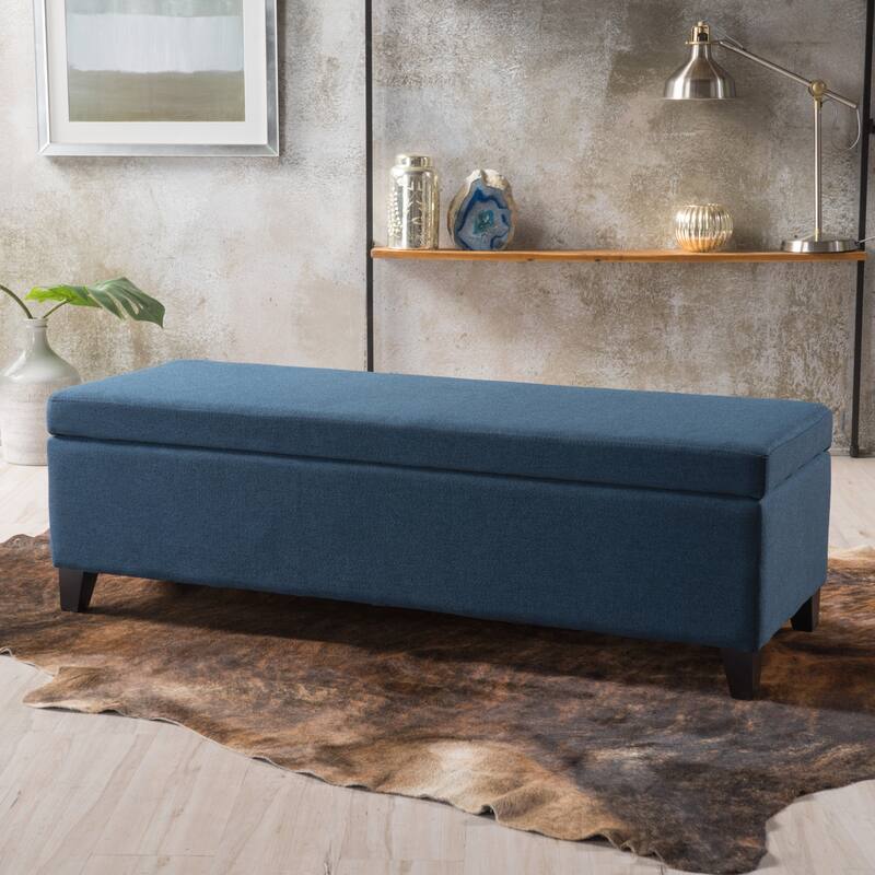 Storage Ottoman with Dense Foam Padding and Ample Space for Modern Living and Multi-Functional Use - Navy Blue