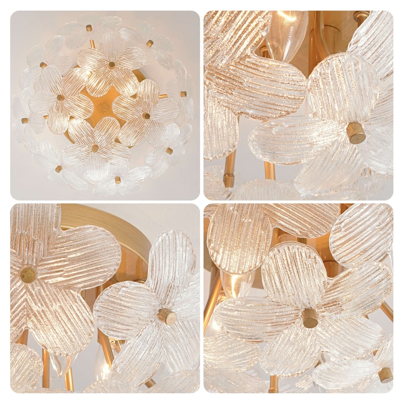 Frieda Modern 3-Light 16" Brushed Brass Clear Glass Flower Flush Mount - 16 inches in diameter x 7.5 inches H