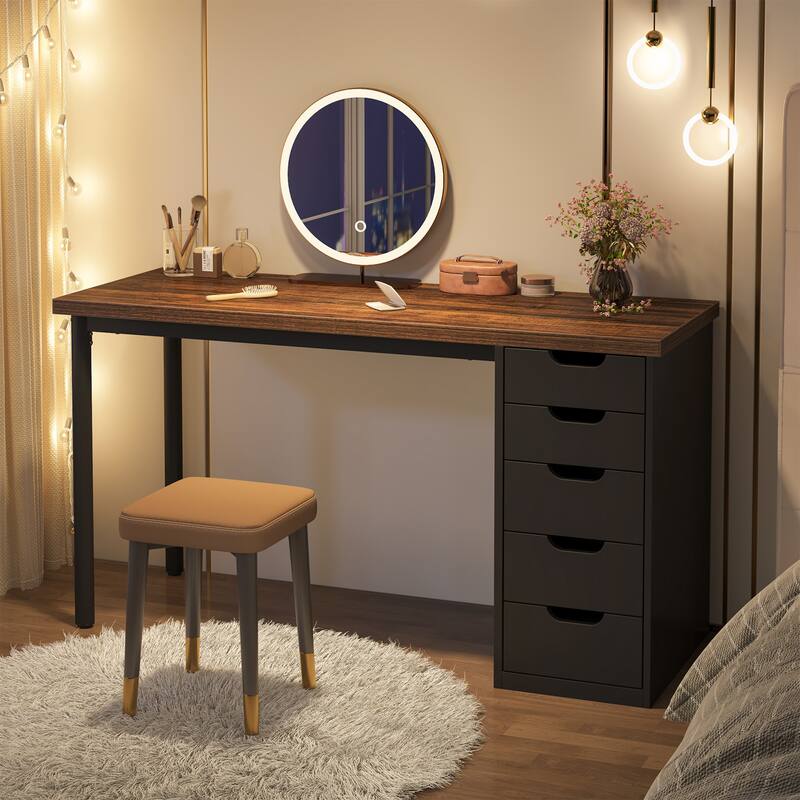 Modern Vanity Desk with 5 Reversible Drawers, Multiple Storage Makeup Desk, Christmas Gift for Home Use