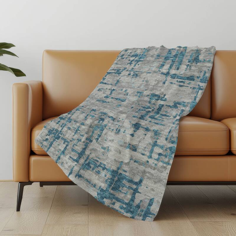 Premium Machine Washable ASB76 Abstract Contemporary Sherpa Throw Blanket - Peacock - 4'2" x 5'10"