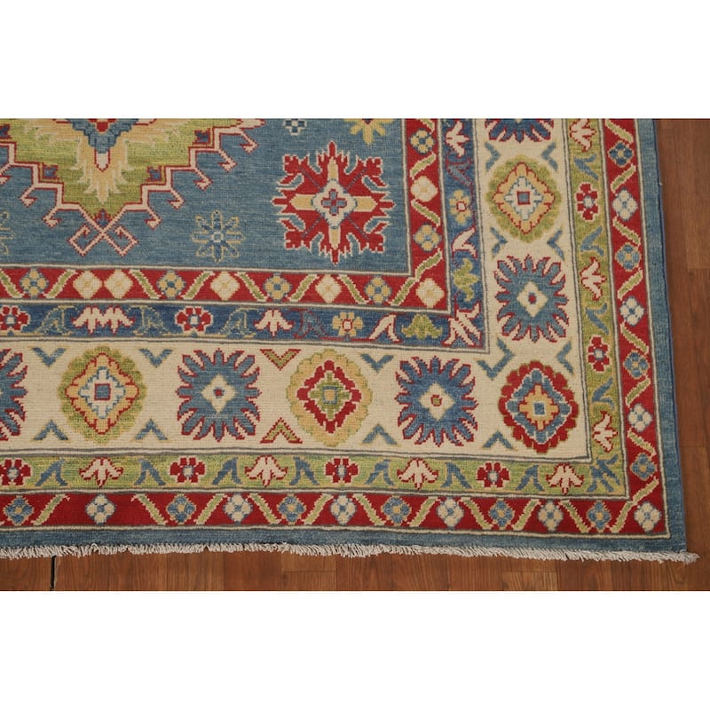 Blue Traditional / Geometric Kazak Area Rug Handmade Wool Carpet - 5'11" x 9'5"