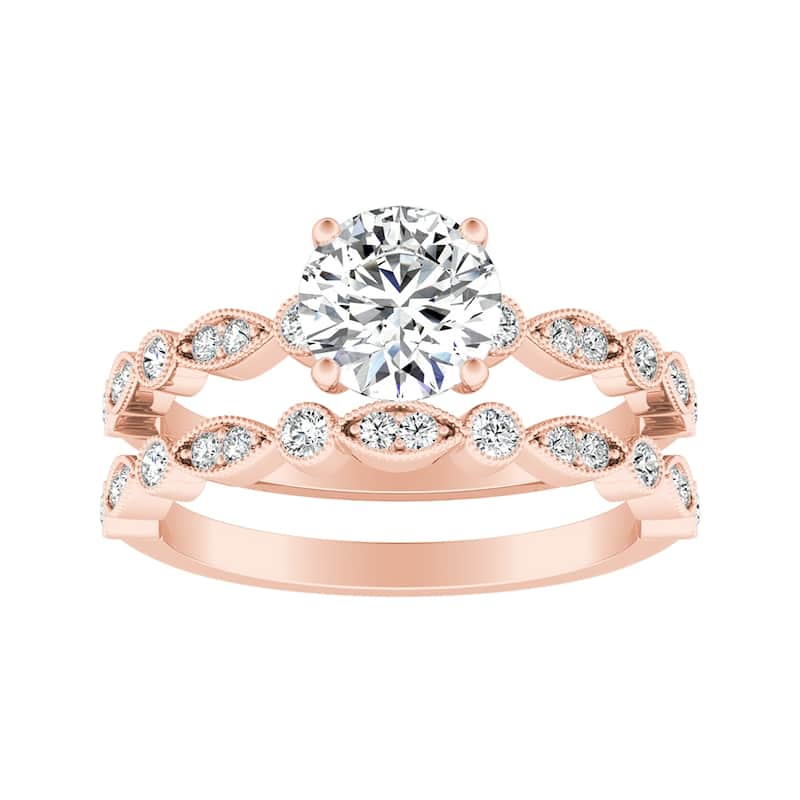 Auriya 14k Gold Round Lab Grown Diamond Vintage-Style Bridal Set Ring 1.00 to 5.00 ct. tw. (F-G, VS) - 2.30 ct. tw. - 9 - Rose