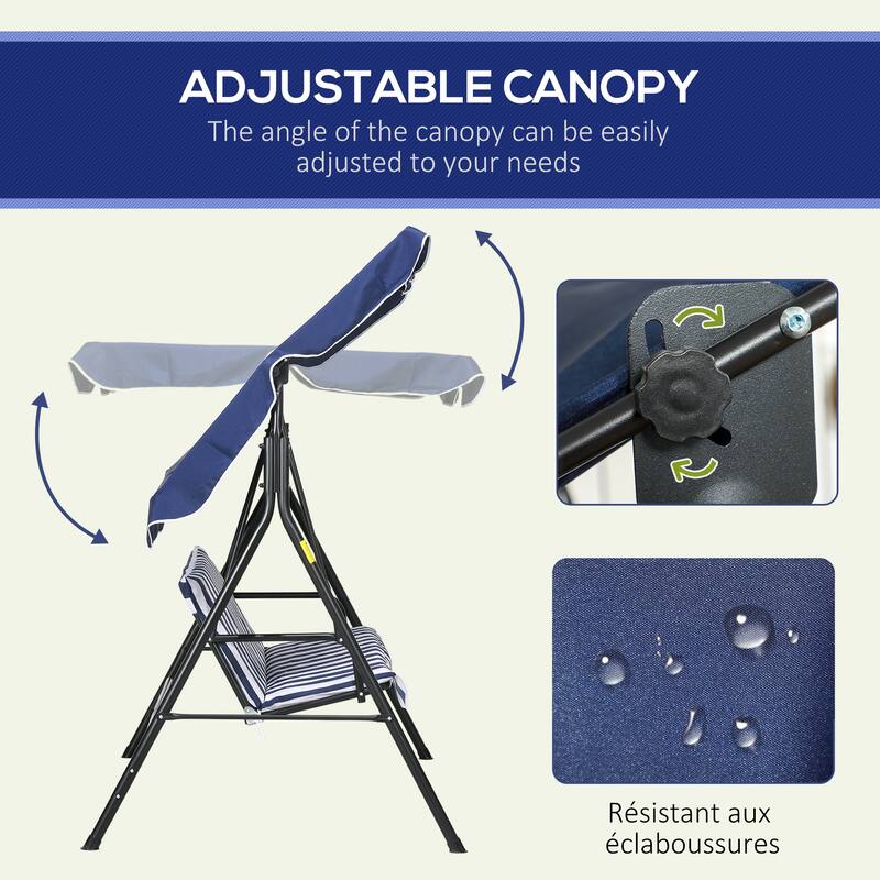 3-Seat Bench Swing Chair with Adjustable Tilt Canopy Steel Swing Hanging Chair Lounge Rocking Chair with Stand for Patio Porch