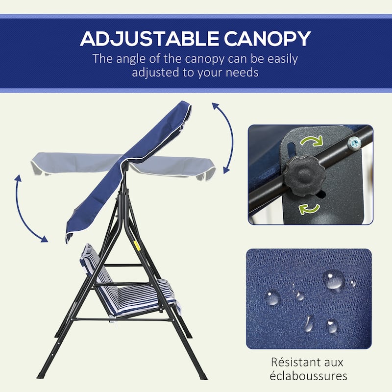 3-Seat Outdoor Patio Swing Chair with Removable Cushion and Adjustable Tilt Canopy for Patio, Garden, Poolside, Balcony
