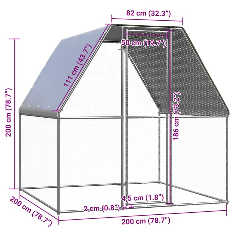 vidaXL Chicken Cage Silver and Gray 6.6â€˜x6.6â€˜x6.6â€˜ Galvanized Steel - 78.7" x 78.7" x 78.7"