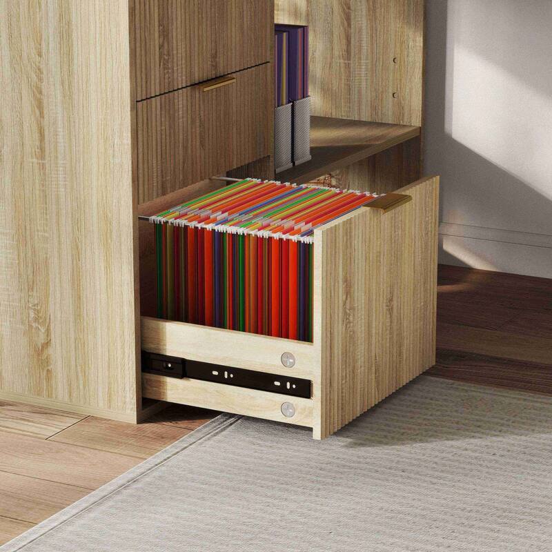 54W L Shaped Desk with Drawers and File Cabinet