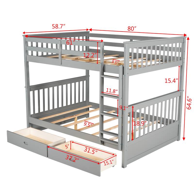 Full-Over-Full Bunk Bed with Two Storage Drawers, Easy Assembly, for Kids & Adults