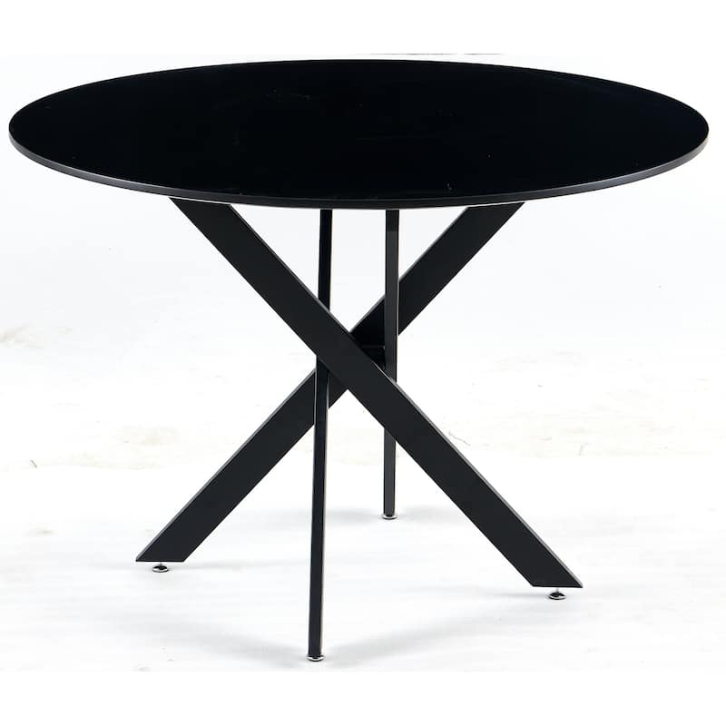 42.1"Black Table Dining Table for 4-6 people With Round Mdf Table Top, Pedestal Dining Table, End Table,cross leg