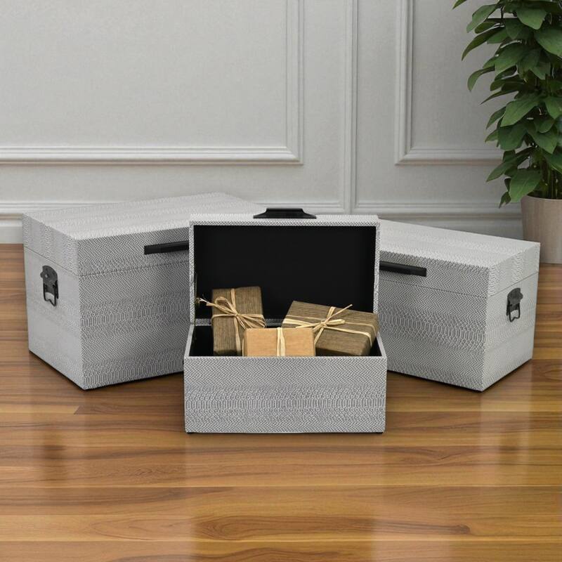 Anouk Set of 3 Rectangular Decorative Storage Trunks - Gray Faux Snakeskin - N/A