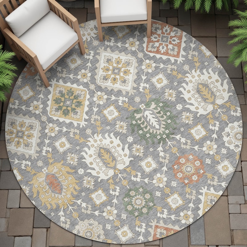 Machine Washable Indoor/Outdoor Boho Global Chantille Rug - Gray - 8' x 8'