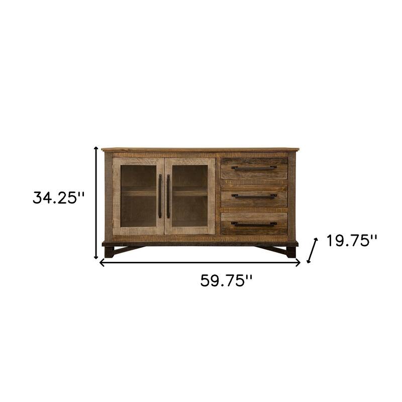 HomeRoots 60" Brown Solid and Manufactured Wood Distressed Buffet Table - 59.75 in. x 34.25 in. x 19.75 in.