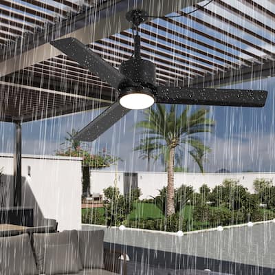 42" Modern Black Waterproof Wet Outdoor Gazebo Ceiling Fan with Light and Hook