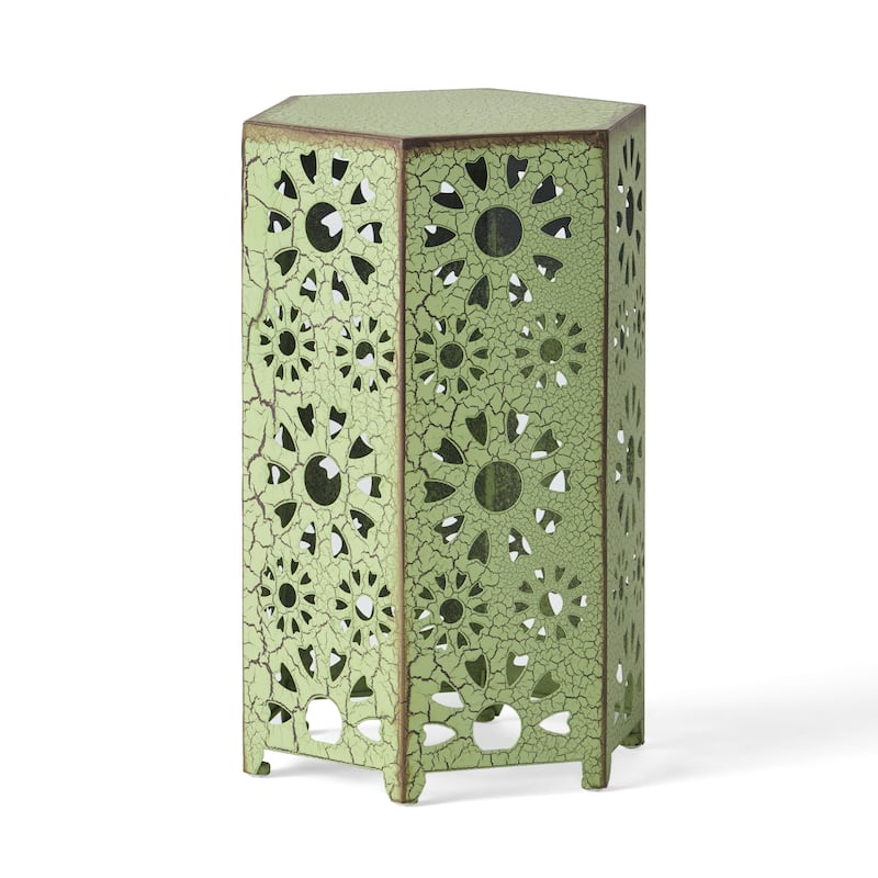 Roomfitters 12"/14" Side Table, Metal Accent Table with Sunburst Cutout Design for Patio or Living Room