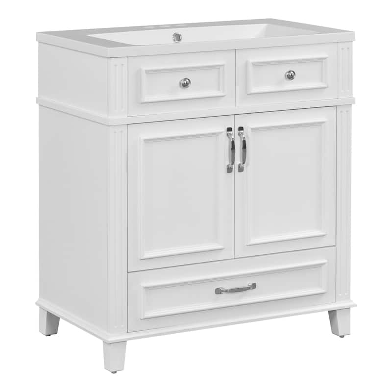 Roomfitters 30" Vanity with Resin Sink, Solid Wood Cabinet with Soft Closing Doors, Retro Freestanding Storage Style