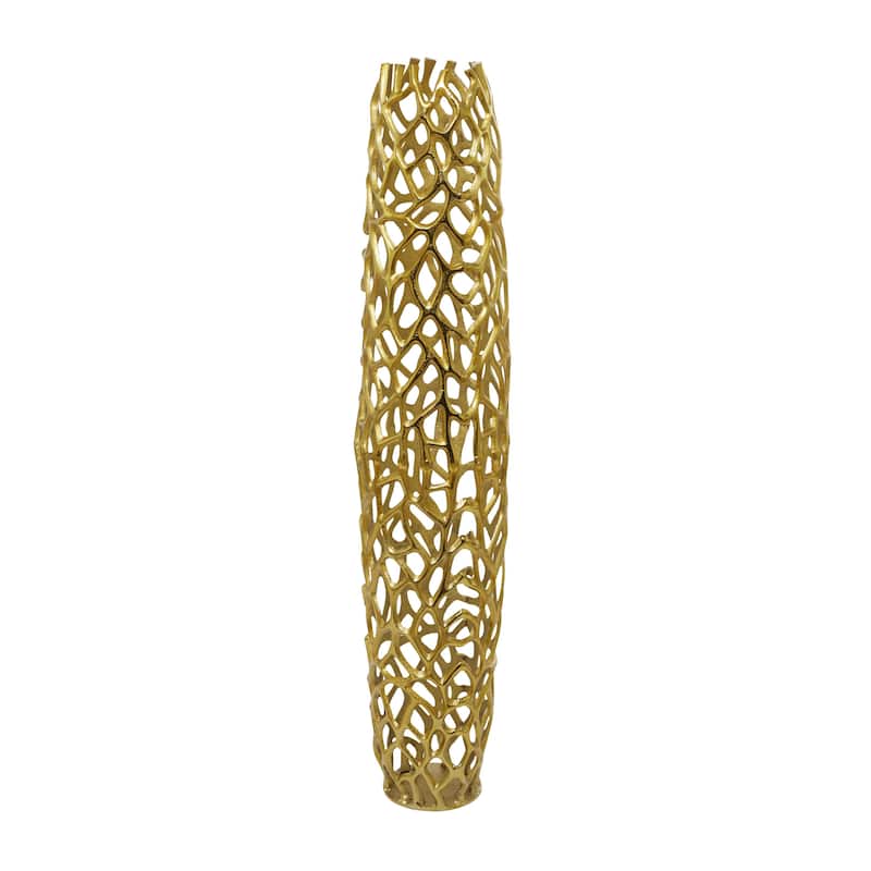 Aluminum Metal Cutout Coral Decorative Vase - Gold or Silver - Roche River Decor - Gold - 10"W, 45"H