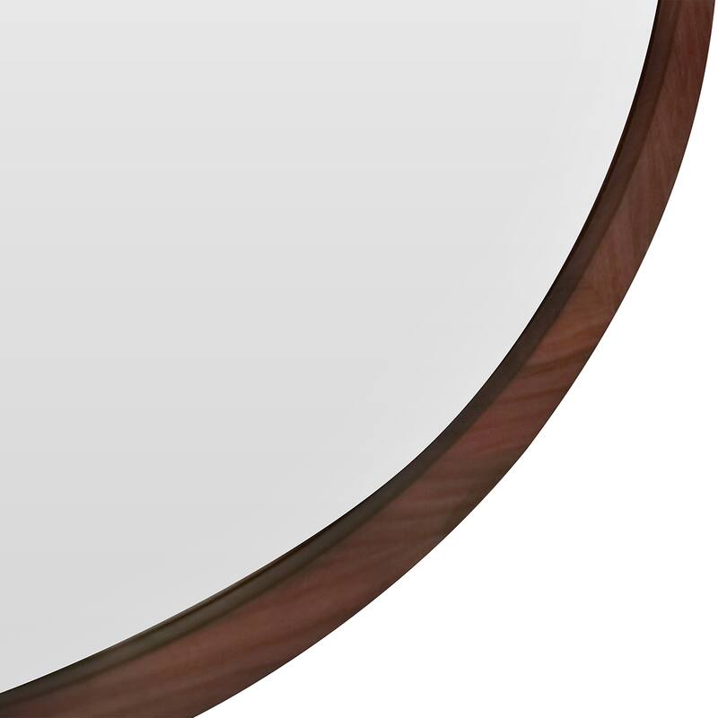 Mid-Century Modern Round Accent Mirror - Brown Walnut Wood & Veneer