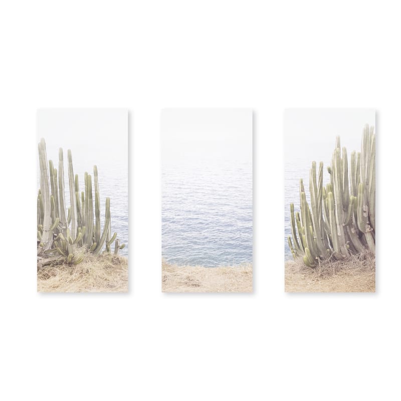 "Ocean Cactus" Set of Three Framed Textured Wall Art - Multi-Color
