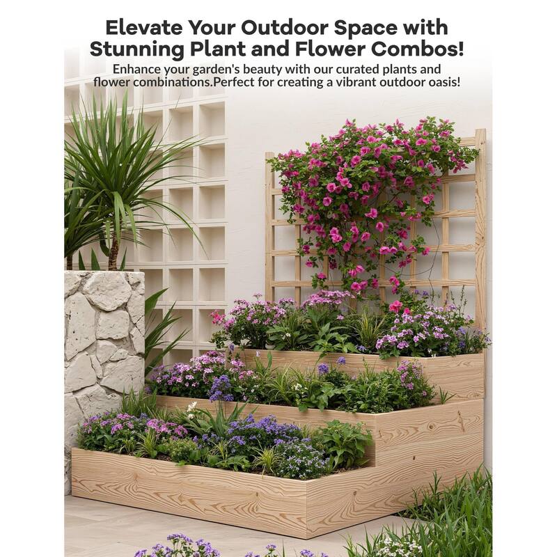 3 Tier Raised Garden Bed, with Trellis & Open-Ended Base