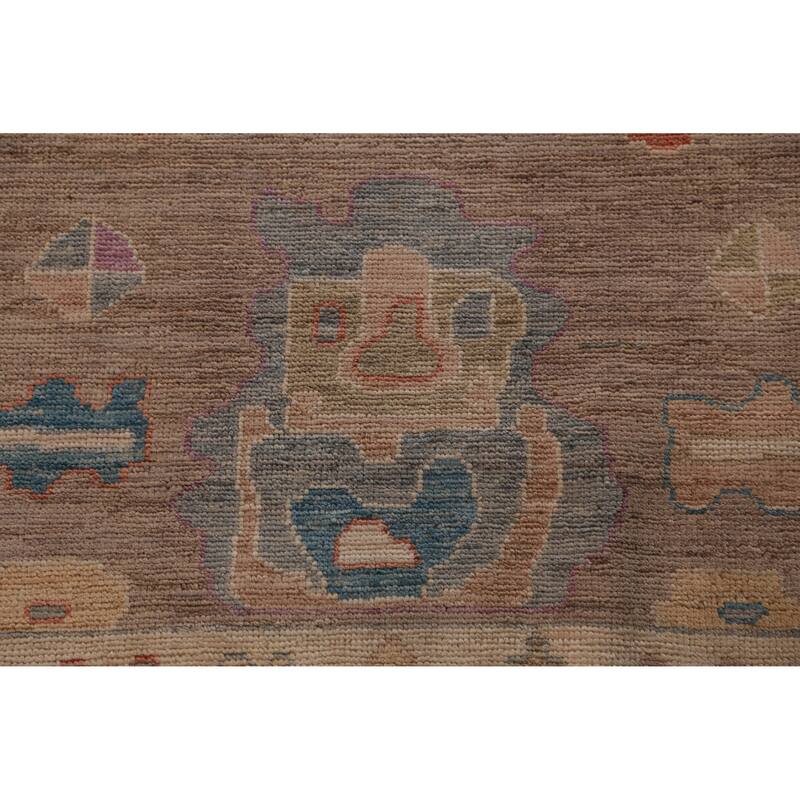 Hand Knotted Oriental 100% Wool Carpet Transitional All-Over Brown Oushak Area Rug - 12' 4'' X 9' 5''