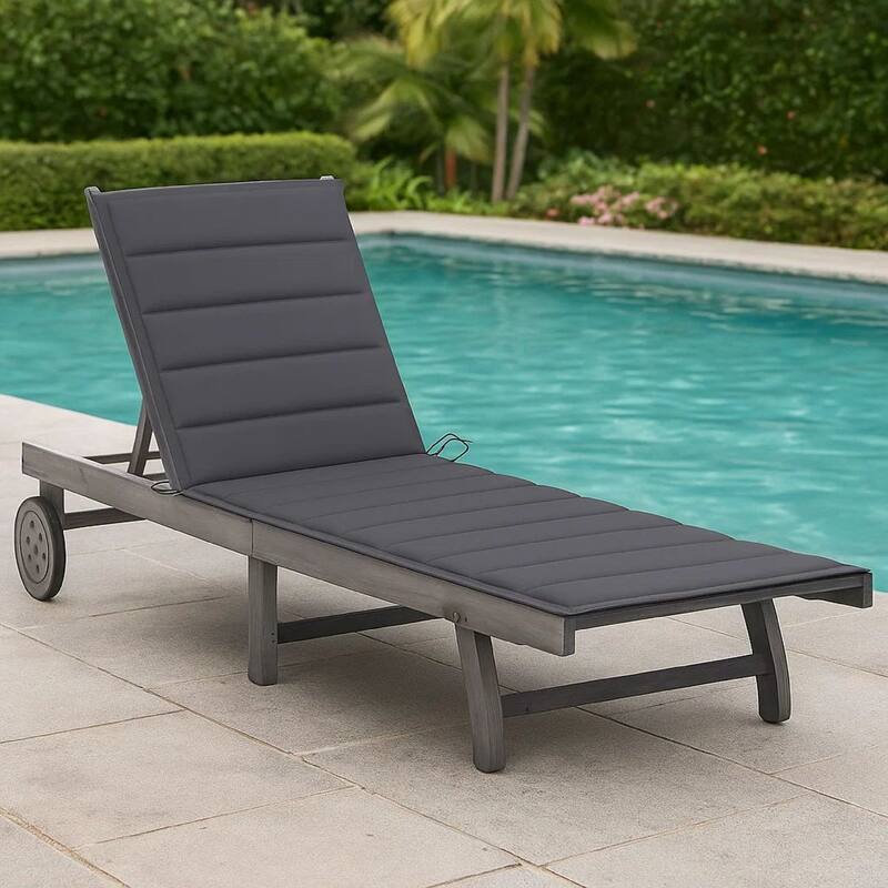 Kaye Outdoor Sun Lounger, 79 Inch Acacia Wood, Dark Gray Polyester