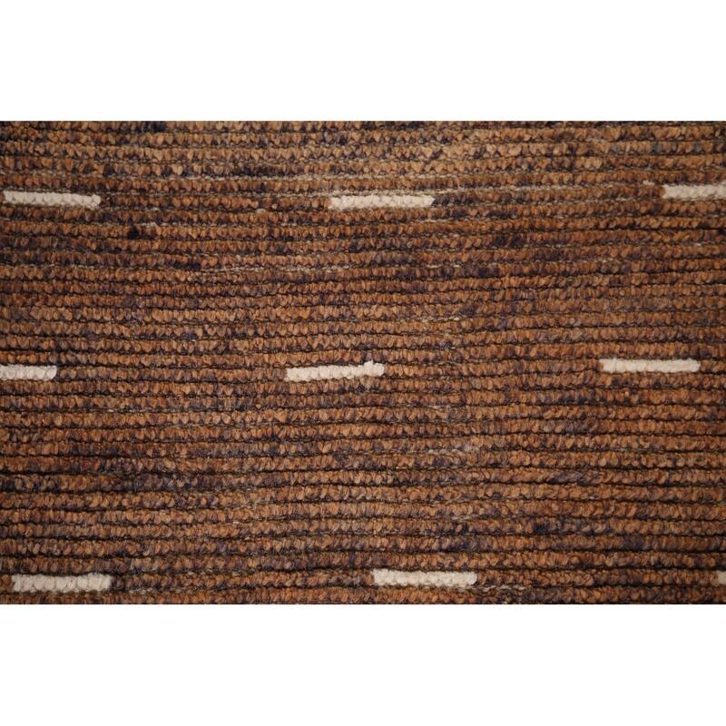 Brown Striped Moroccan Area Rug Hand-Knotted Wool Carpet - 5'10"x 9'3"