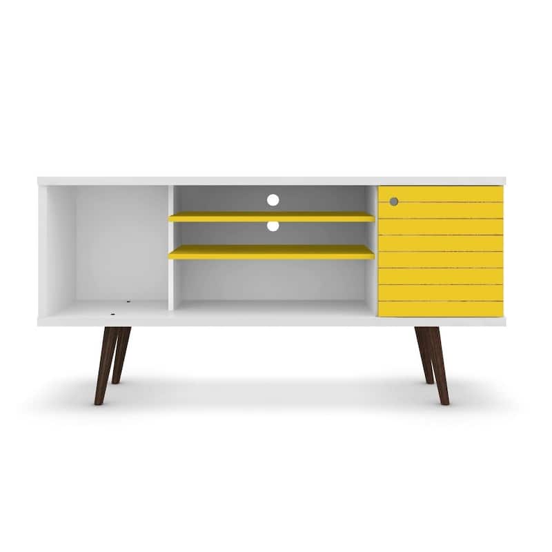Manhattan Comfort Liberty 5-shelf Media Console Cabinet - White/Yellow Door
