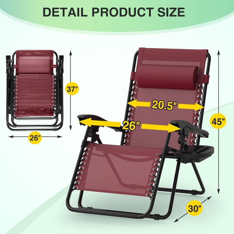 Zero Gravity Chairs Set of 2, Zero Gravity Lounge Chair, Reclining Patio Chairs Folding Recliner for Indoor and Outdoor