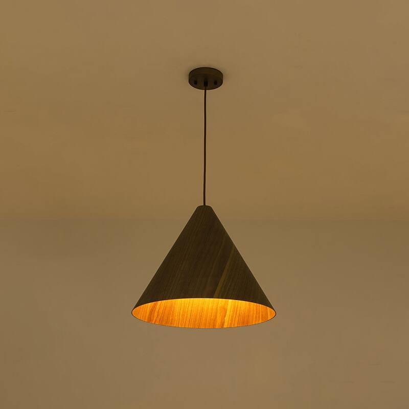 Scandinavian Wood Grain Large Tapered Conical Pendant Light 17.7in