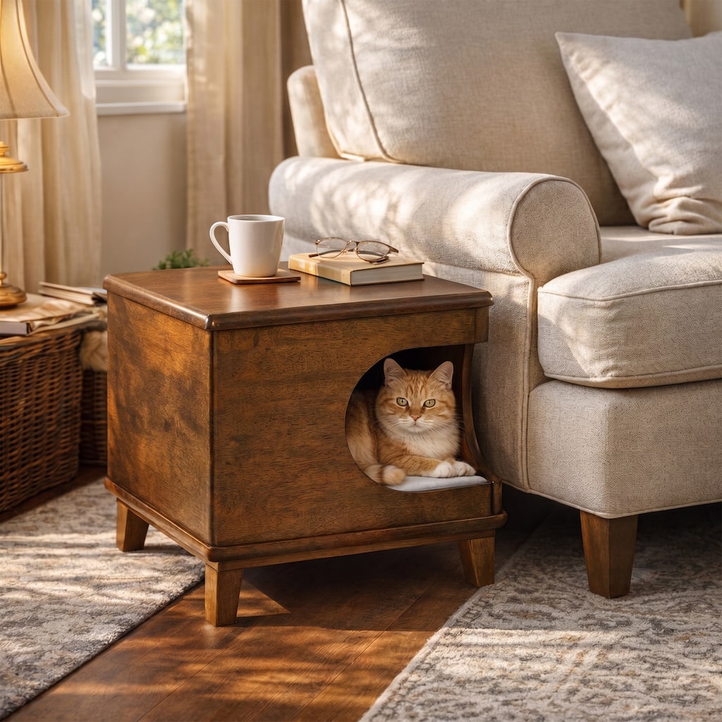 Christopher Knight Home - Beryl 2-in-1 Multi-Functional Cat House End Table with Wood Frame and Hidden Cat Cave