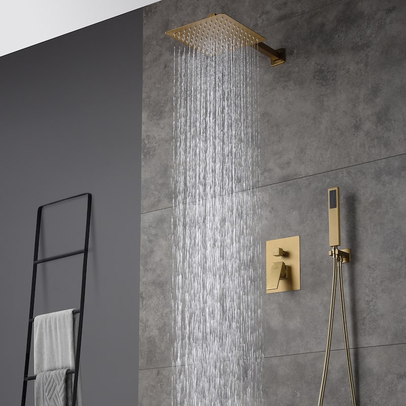 2 Function 10-inch Wall Mounted Dual Shower Heads Shower System - Brushed Gold