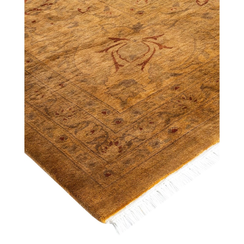 Overton Handknotted Wool Vintage Inspired Contemporary Overdyed Yellow Area Rug - 18' 2" x 12' 1"