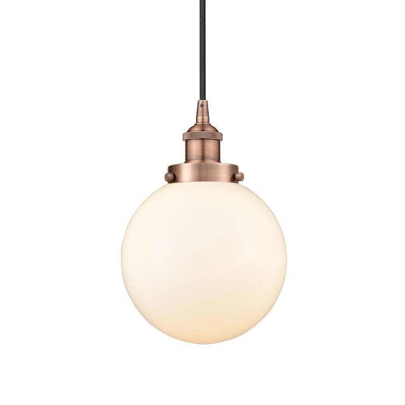 Innovations Lighting 616-1PH-12-8 Beacon Pendant Beacon 8" Wide Mini - Antique Copper / Matte White