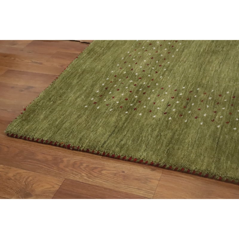 Hand Knotted Oriental 100% Wool Carpet Tribal Animal Pictorial Green Gabbeh Area Rug - 5' 11'' X 6' 0''