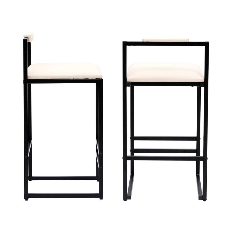 Set of 2 Barstools, Upholstered/Back Paper Rope Woven Bar Stools, Modern Metal Frame Dining Chairs for Counter, Kitchen Island