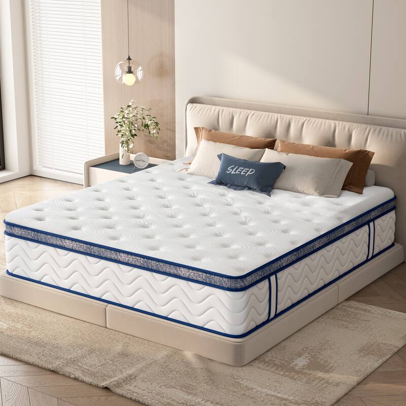 Queen Size Mattress, 10 Inch Hybrid Mattress, Individually Pocketed Innerspring, Medium Firm