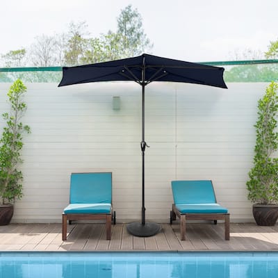 Half Umbrella Outdoor Patio Shade - 9 ft Patio Umbrella with Easy Crank by Pure Garden (Navy Blue)