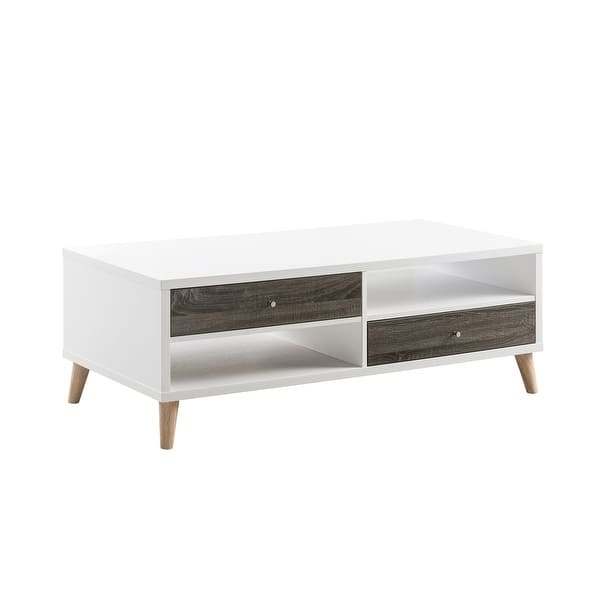 Furniture Of America Bago Mid Century White 2 Drawer Coffee Table Overstock 13536468