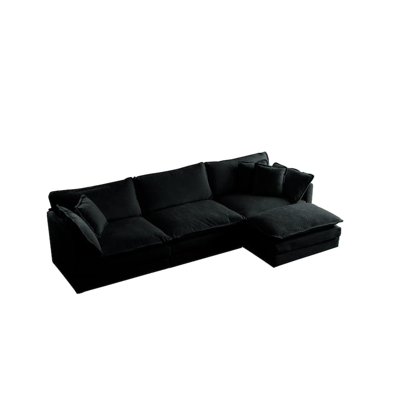 GDFStudio - Jimmy Chenille L-Shaped 3 Seater Sofa and 1 Ottoman with Pillow