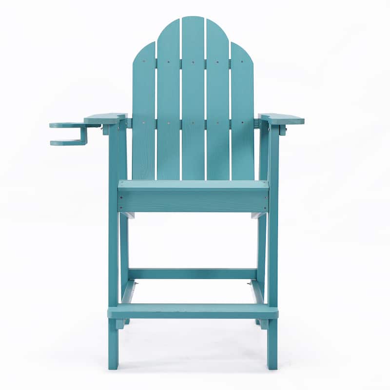 LUE BONA All Weather Plastic Outdoor Bar Stool Adirondack Chairs Bar Height Arm Chairs with Cup Holder for Balcony, Deck, Patio