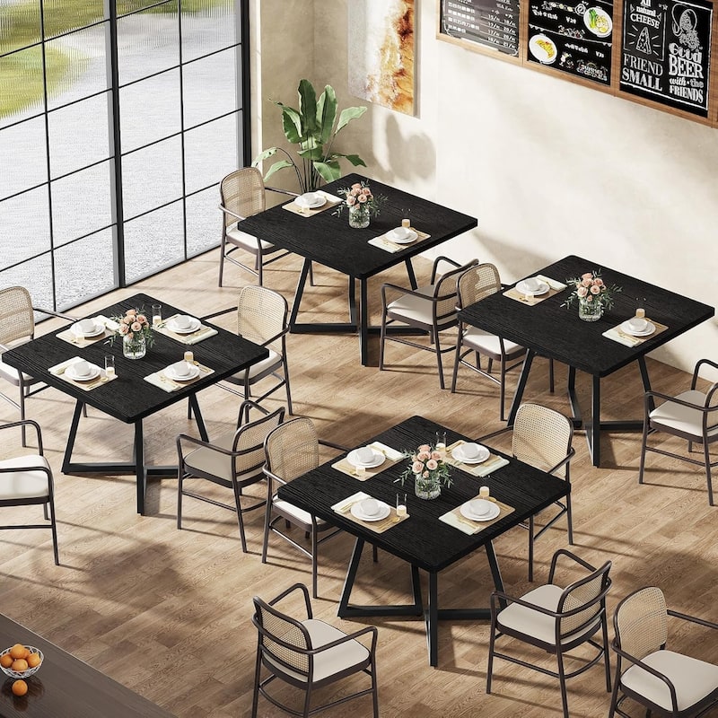31.5 Inches Industrial Square Dinner Table with Metal Base - 4 PCS - Black