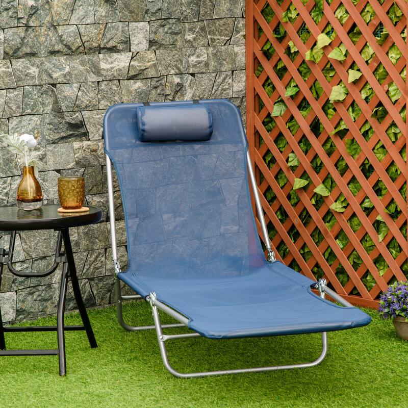 Outdoor Folding Chaise Lounge Chair,Patio Sun Tanning Chair with 6-Position Reclining Back,Breathable Mesh Seat and Headrest