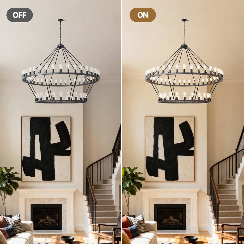 59.06 Inch Matte Black Wagon Wheel Chandelier 54-Lights(No Bulbs)